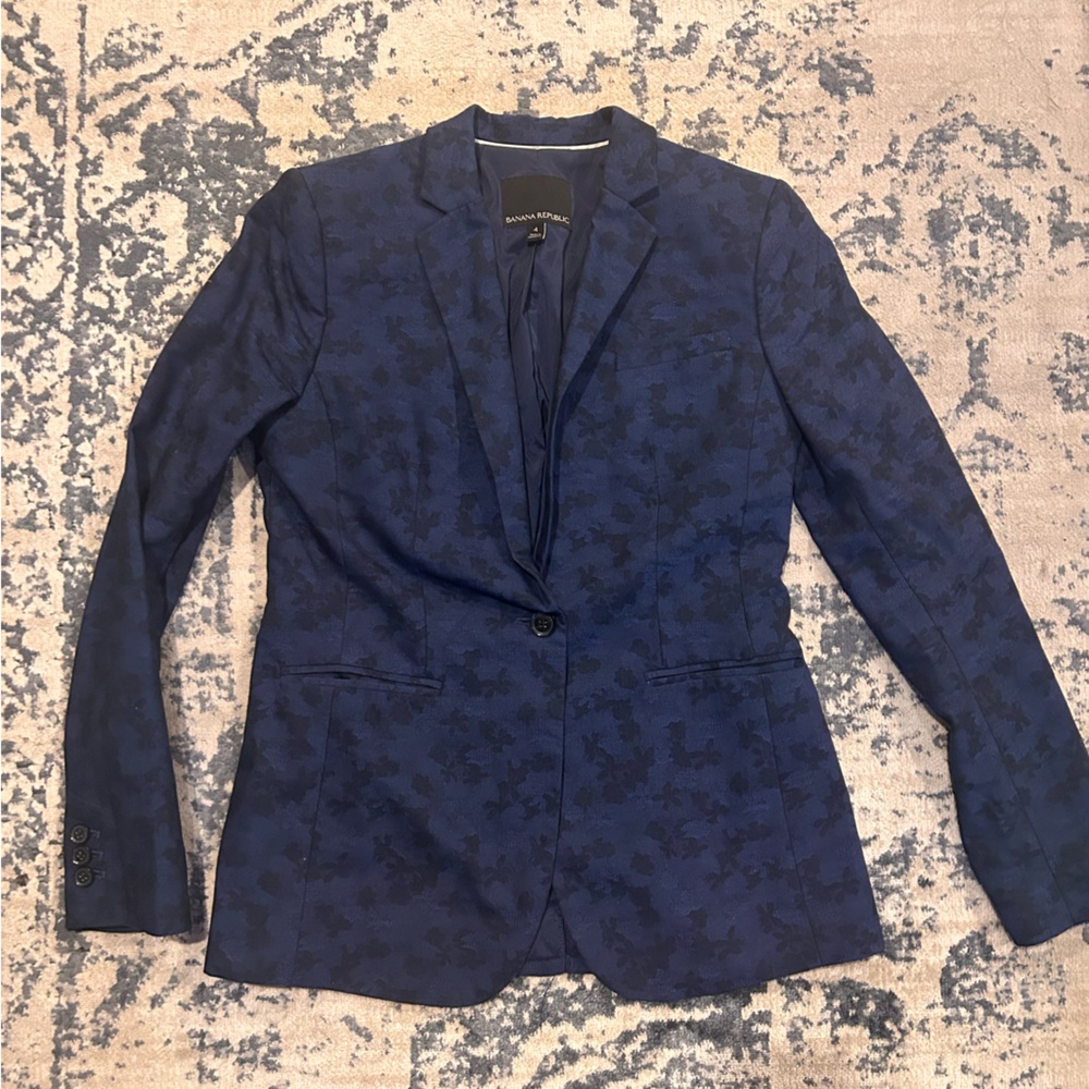 Banana Republic Blue Black Pattern Suit Blazer